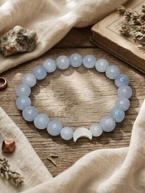 Mermaid Moon Goddess Beaded Bracelet with Crescent Accent - Women Jewelry